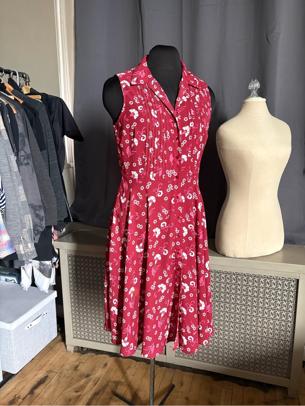 dip Sleeveless Red Floral Midi Dress